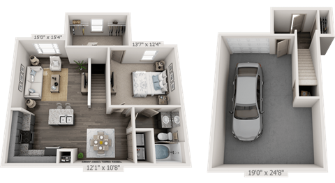 Floor plan for 1 bed, 1 bath, 900 sqft
